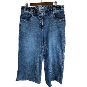 Studio Untold‎ Women's Blue Wash Cotton Wide Leg Cropped Denim Jeans Size 16